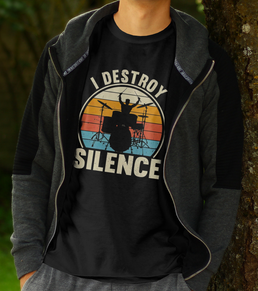 I Destroy Silence Drummer Vintage Sunset T-Shirt