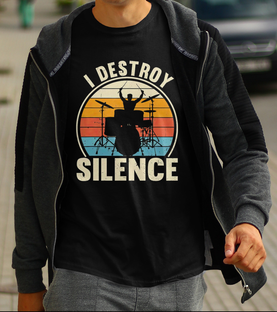 I Destroy Silence Drummer Vintage Sunset T-Shirt