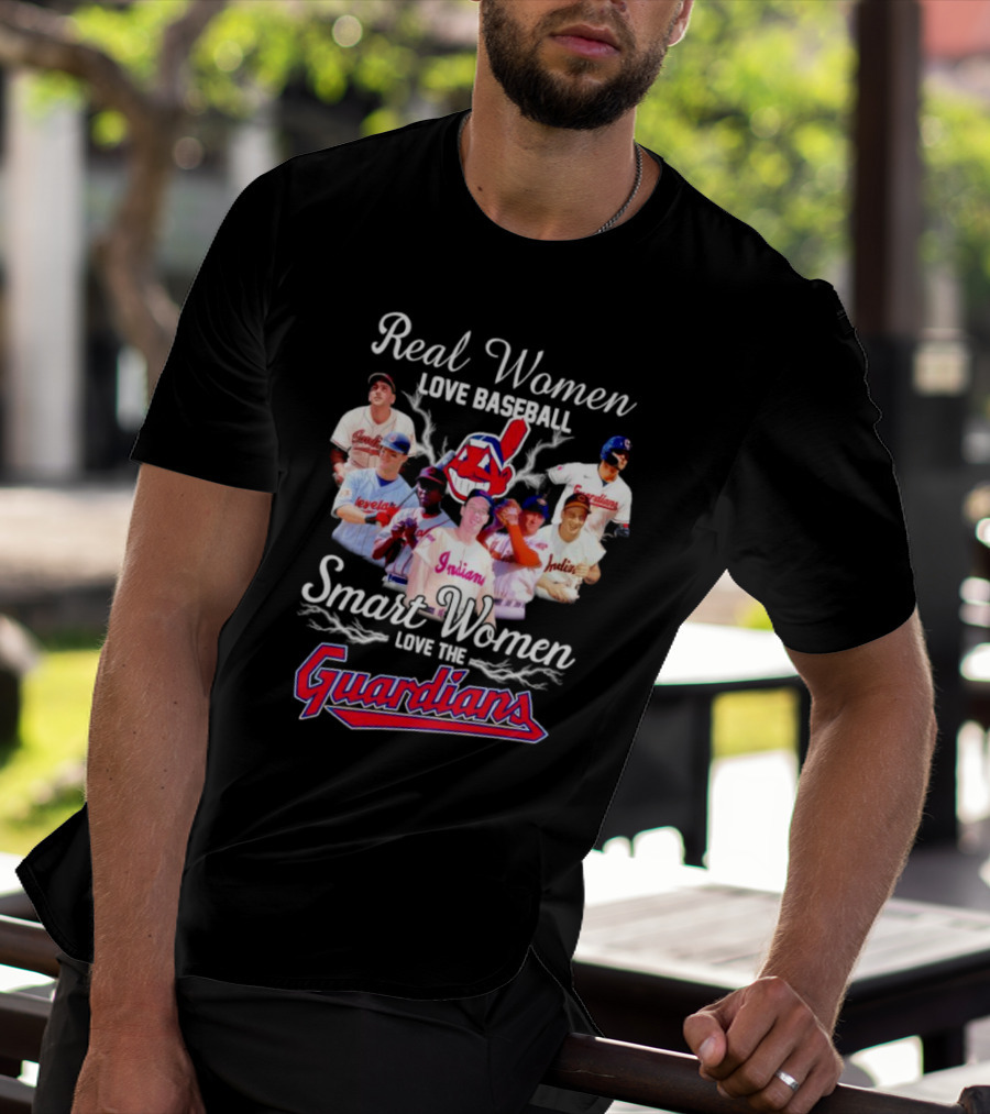 Real Women Love Baseball Smart Women Love Cleveland Guardians T-Shirt