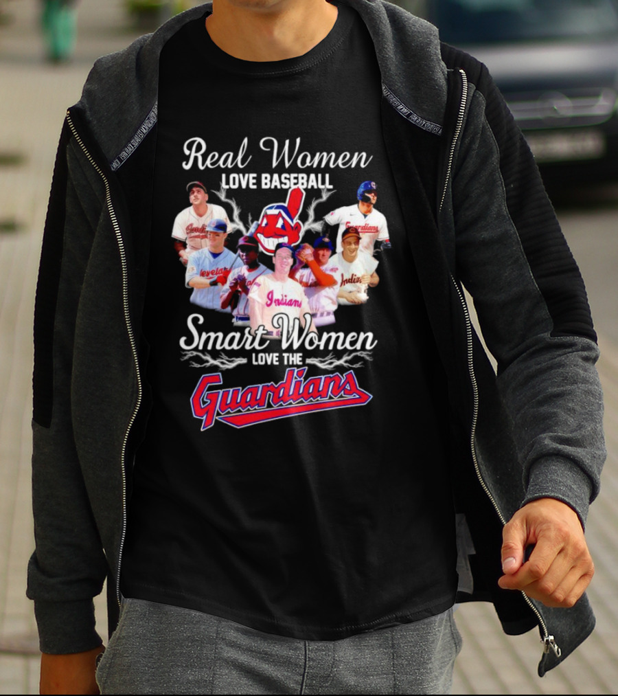 Real Women Love Baseball Smart Women Love Cleveland Guardians T-Shirt