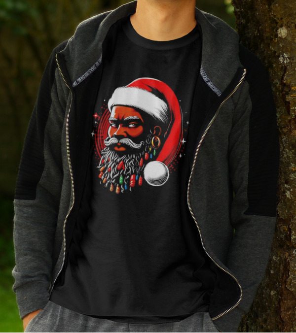 Santa African Christmas Festive Lights Beard Santa Hat T-Shirt