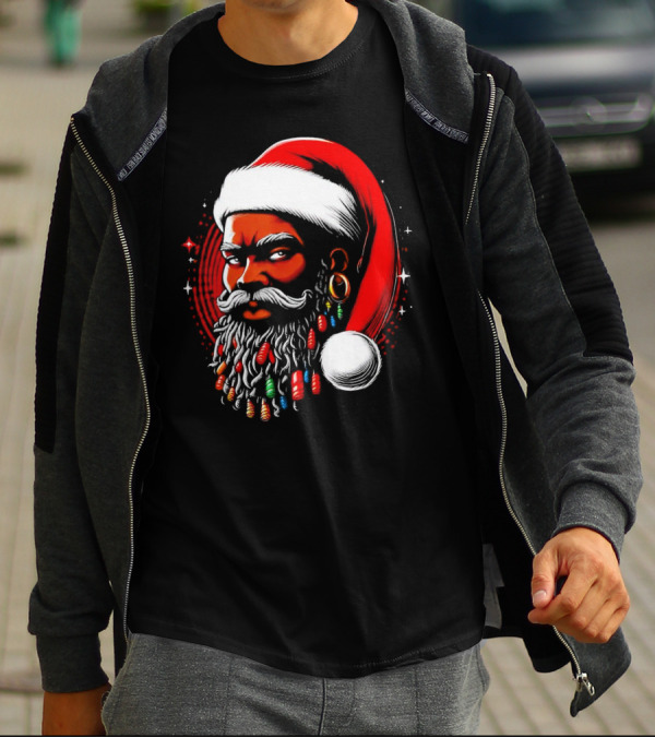 Santa African Christmas Festive Lights Beard Santa Hat T-Shirt