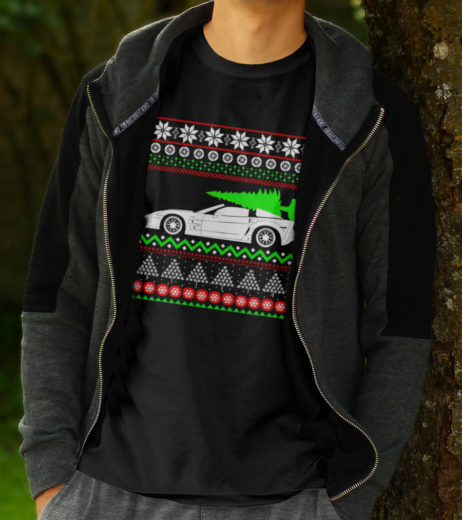 Corvette C6 Ugly Christmas Sweater Car And Tree T-Shirt