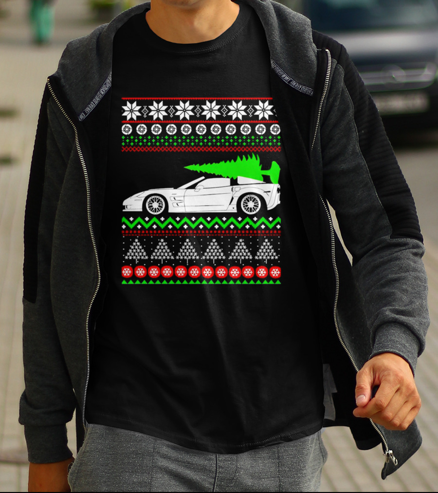 Corvette C6 Ugly Christmas Sweater Car And Tree T-Shirt