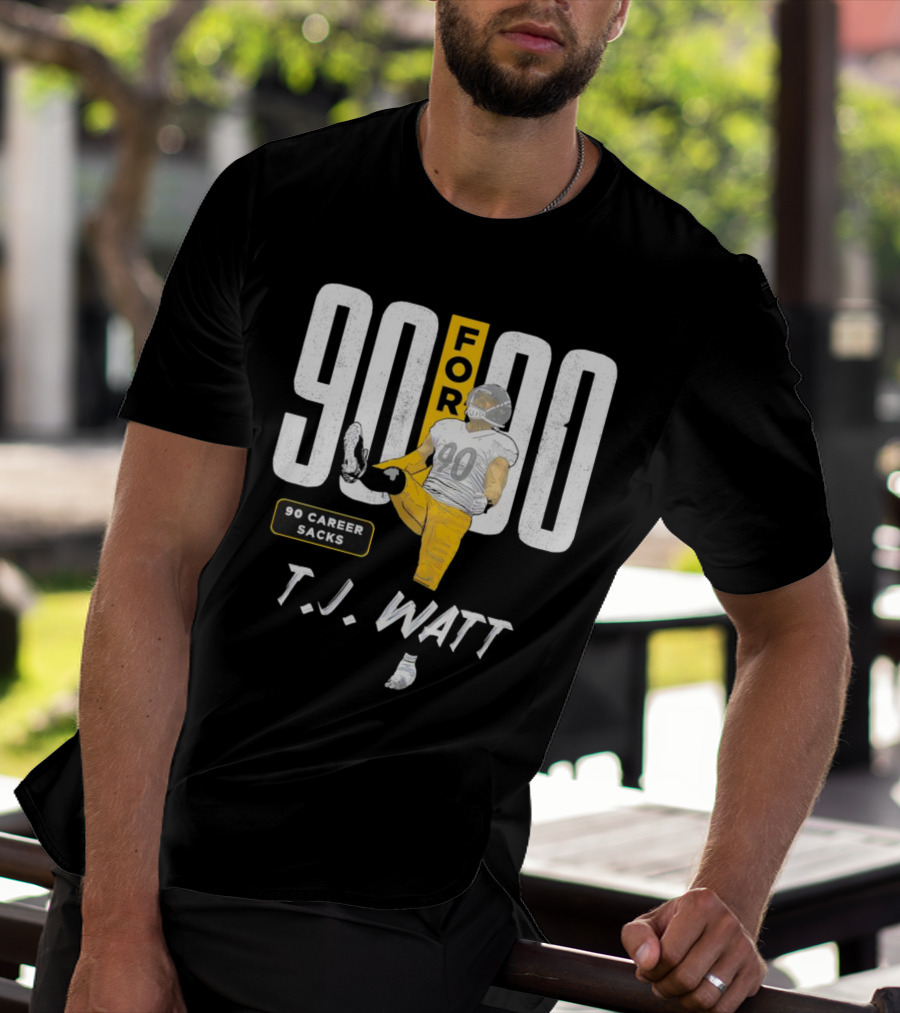 T.J. Watt 90 For 90 Career Sacks Pittsburgh Steelers Football Cartoon T-Shirt