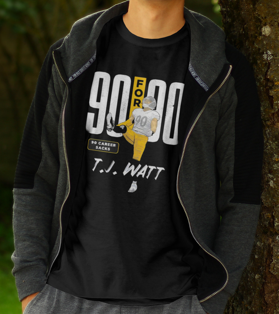 T.J. Watt 90 For 90 Career Sacks Pittsburgh Steelers Football Cartoon T-Shirt