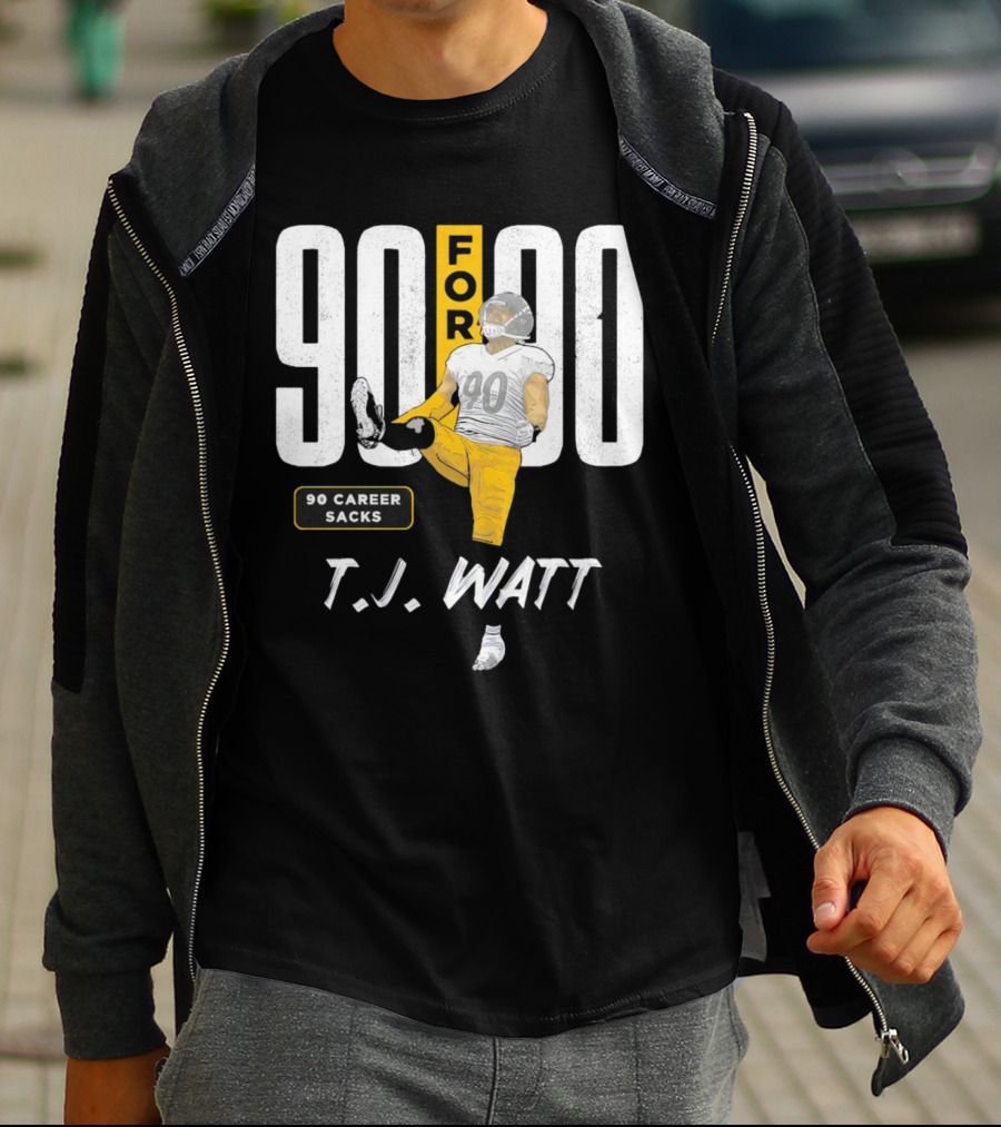 T.J. Watt 90 For 90 Career Sacks Pittsburgh Steelers Football Cartoon T-Shirt