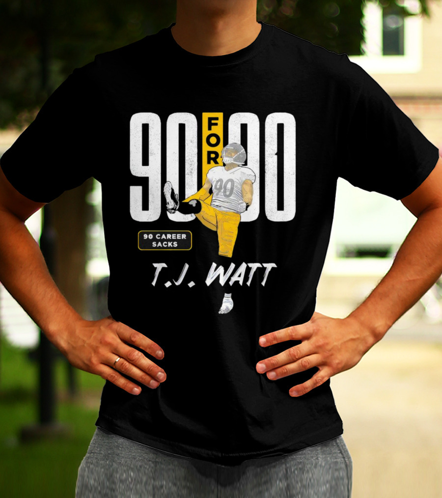 T.J. Watt 90 For 90 Career Sacks Pittsburgh Steelers Football Cartoon T-Shirt