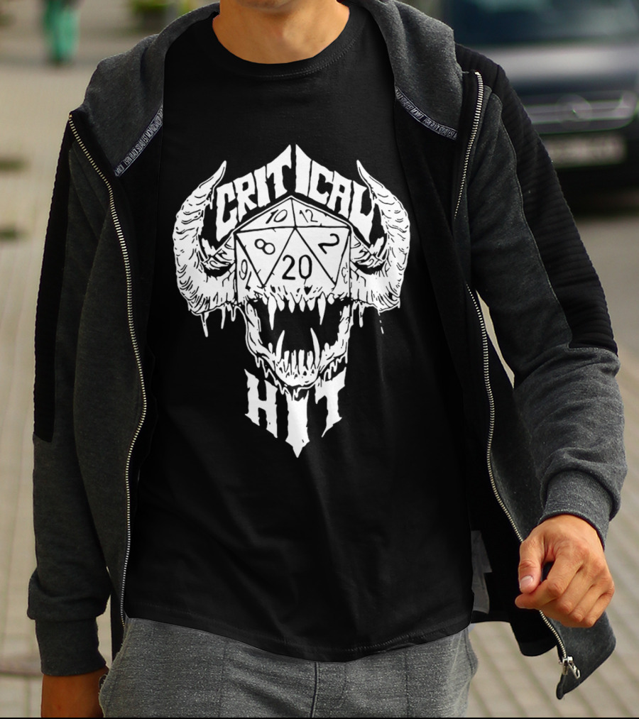 Critical Hit Dice Skull D20 Gaming T-Shirt