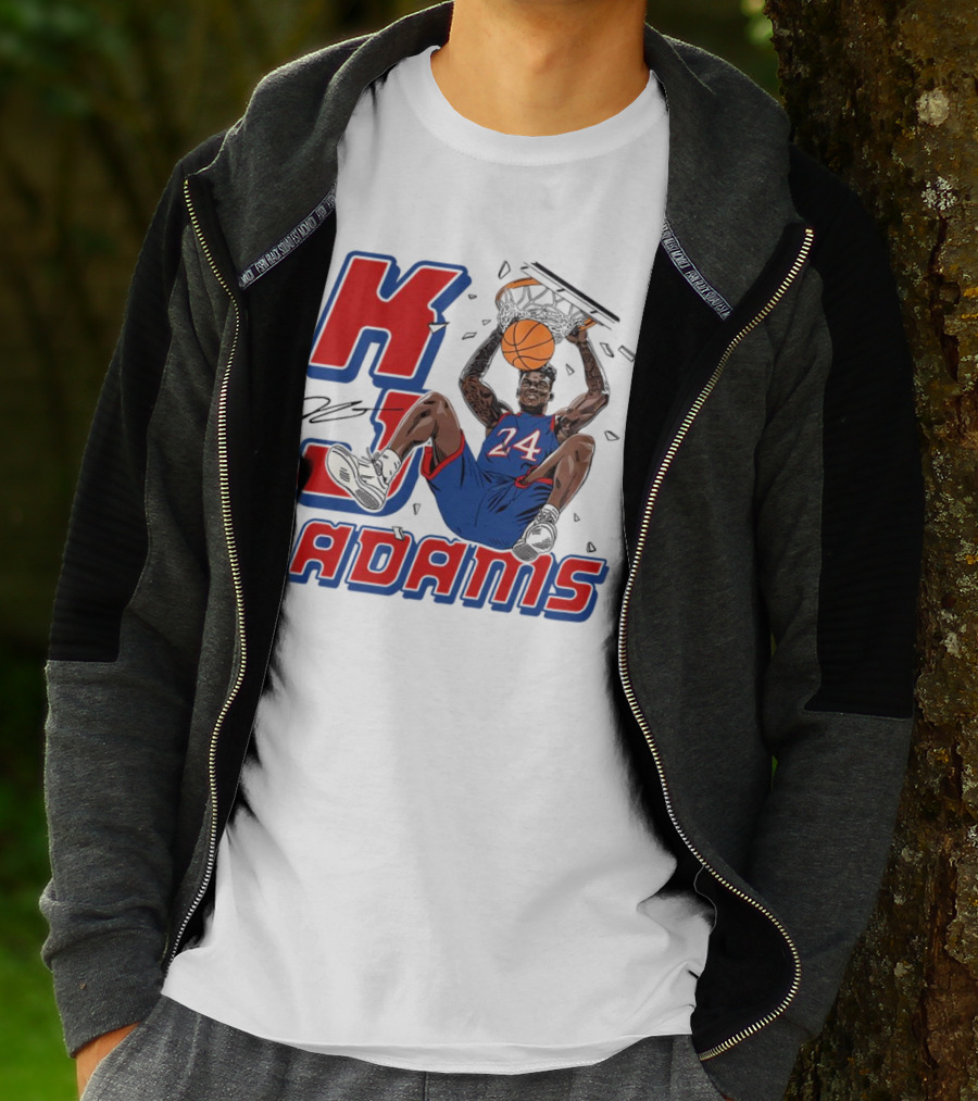 KJ Adams Kansas Jayhawks Dunking Basketball Player 24 Signature T-Shirt