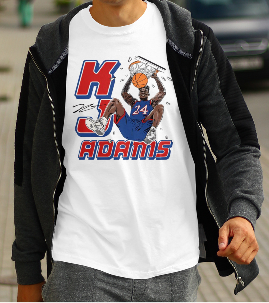 KJ Adams Kansas Jayhawks Dunking Basketball Player 24 Signature T-Shirt