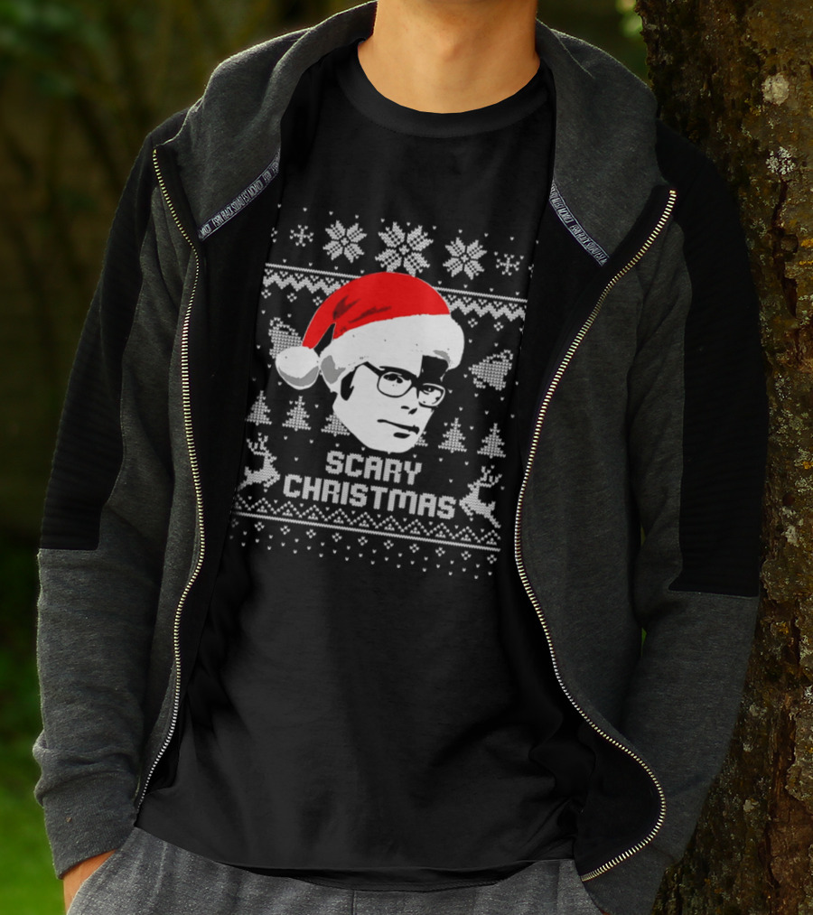 Stephen King Scary Christmas Ugly Sweater Santa Hat Reindeer Snowflakes T-Shirt