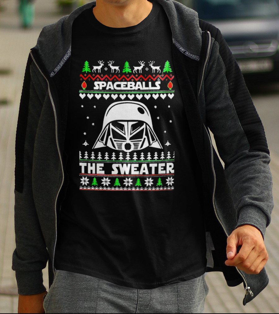 Spaceballs Darth Vader The Sweater Christmas Reindeer Snowflakes Trees T-Shirt