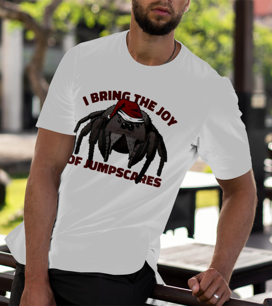I Bring The Joy Of Jumpscares Christmas Spider With Santa Hat T-Shirt