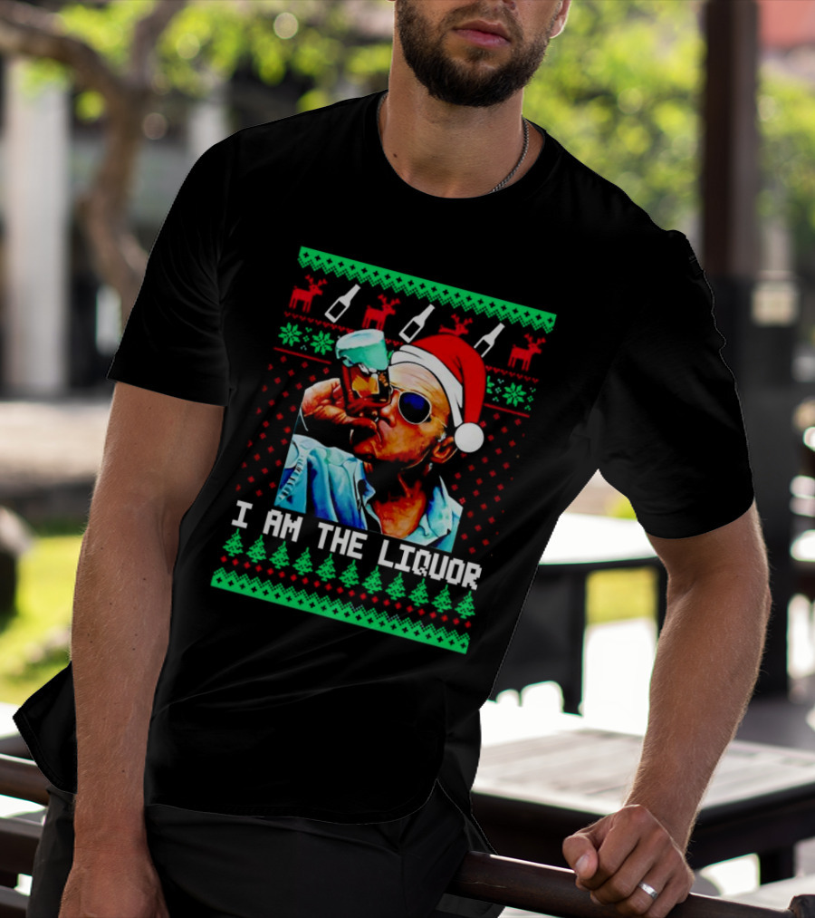 Jim Lahey I Am The Liquor Christmas Santa Hat Reindeer And Bottles T-Shirt