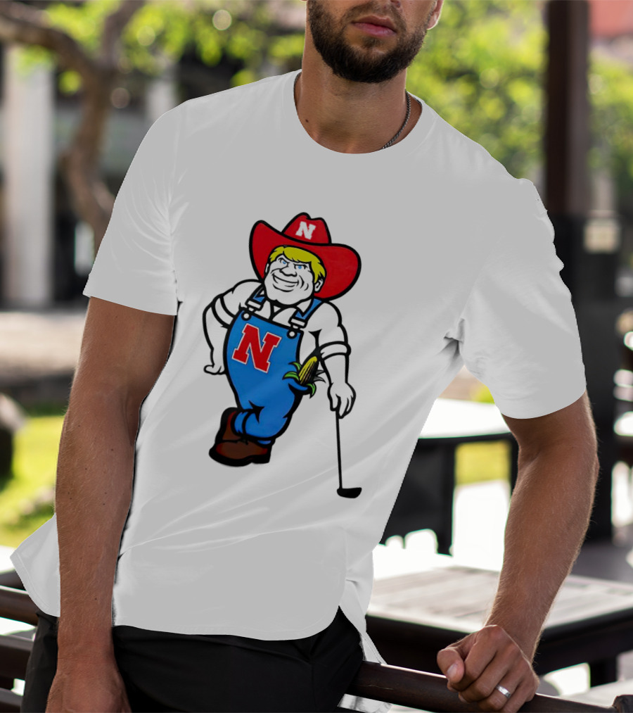Nebraska Huskers Herbie Husker Iconic Corn Golf Character T-Shirt