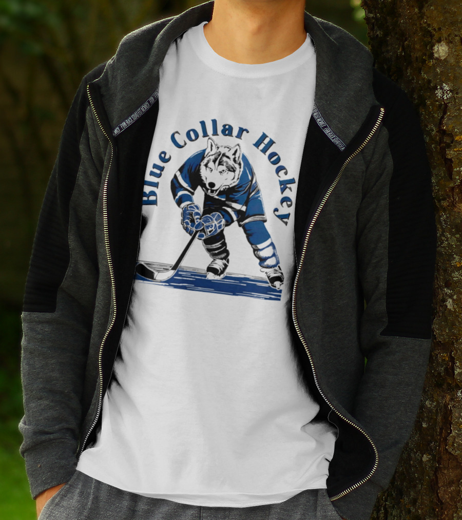 Blue Collar Hockey Wolf Player In Action T-Shirt