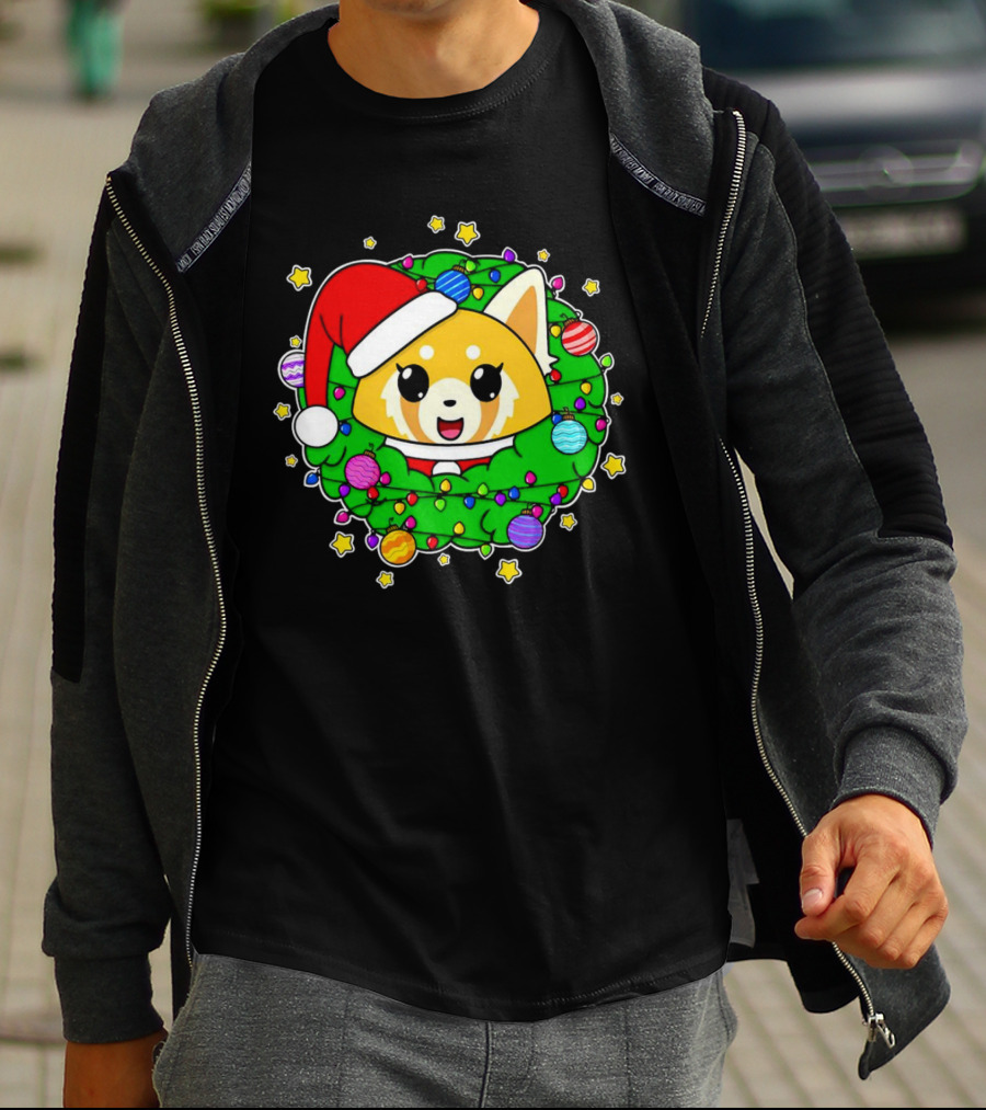 Aggressively Merry Christmas Kawaii Red Panda With Santa Hat In Holiday Wreath T-Shirt