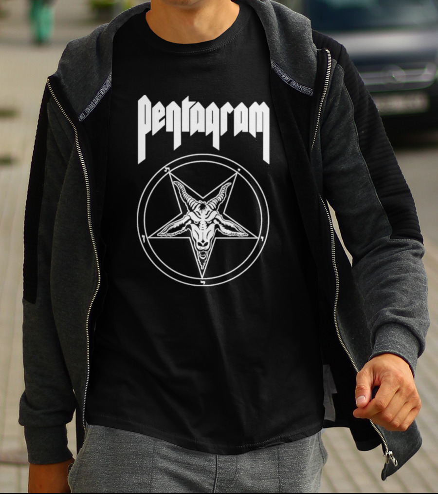 Pentagram Relentless Goat Head Symbol In Circle T-Shirt