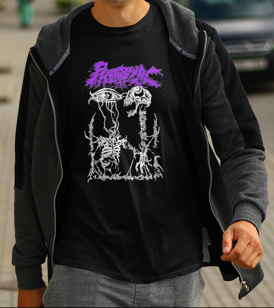 Phobophilic Eye To Eye Skeleton Skull Art Purple Text T-Shirt