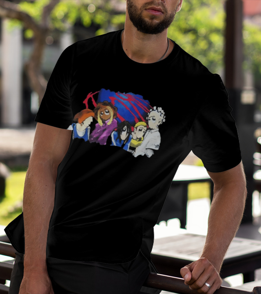 Rare Vintage 1998 Korn Cartoon Characters With Bold Red And Blue Elements T-Shirt