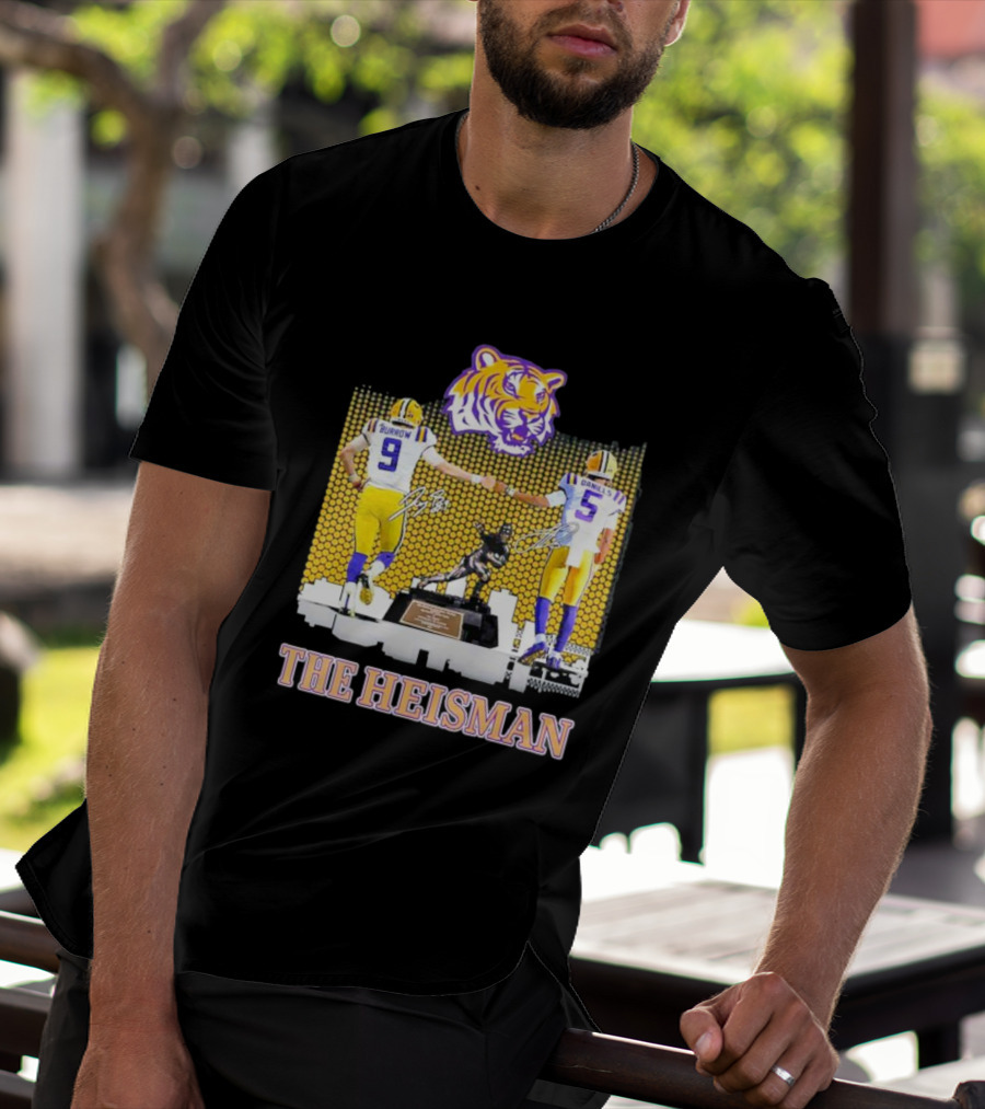 The Heisman LSU Tigers Burrow Daniels Tiger Head Football Trophy T-Shirt