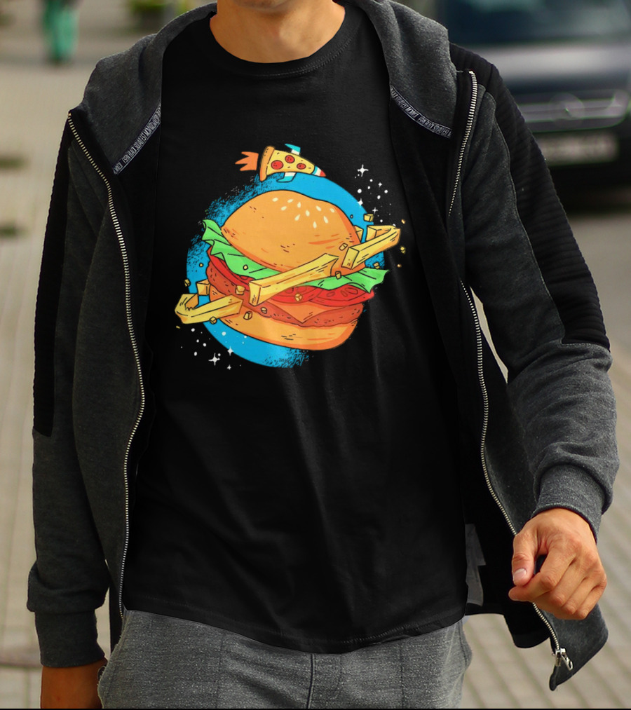 Burger Planet Cosmic Fries Pizza Rocket T-Shirt