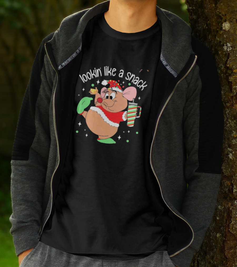 Lookin Like A Snack Christmas Mouse Santa Hat Holiday Treat T-Shirt