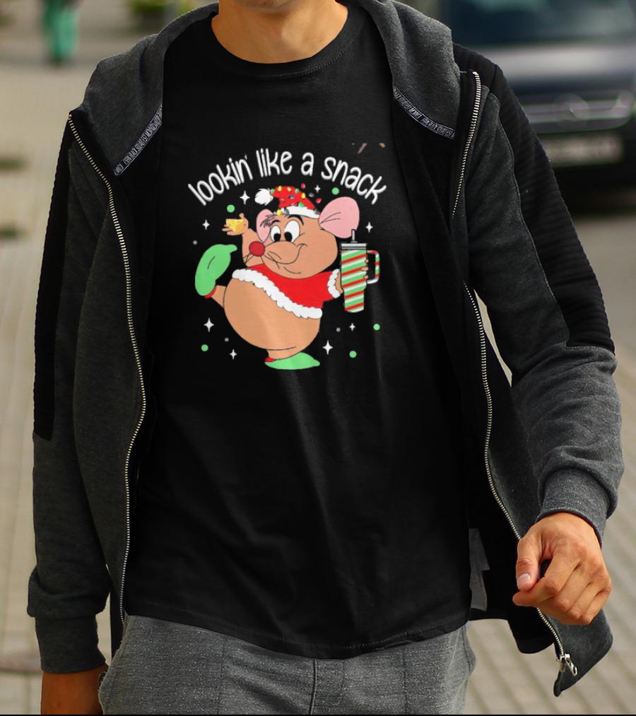 Lookin Like A Snack Christmas Mouse Santa Hat Holiday Treat T-Shirt