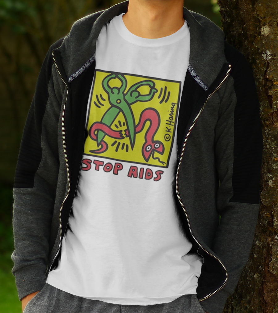Keith Haring Stop Aids Scissors Cutting Snake T-Shirt