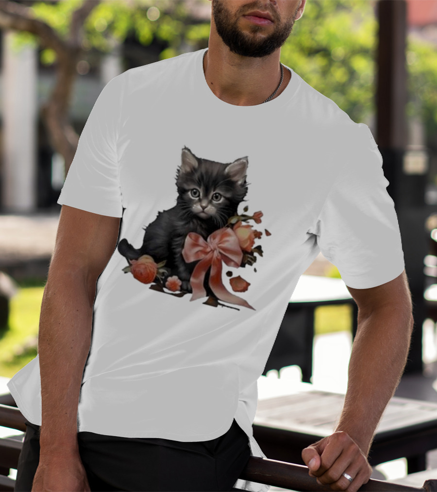 Kimchi And Miso Cute Cat With Bow And Flowers T-Shirt