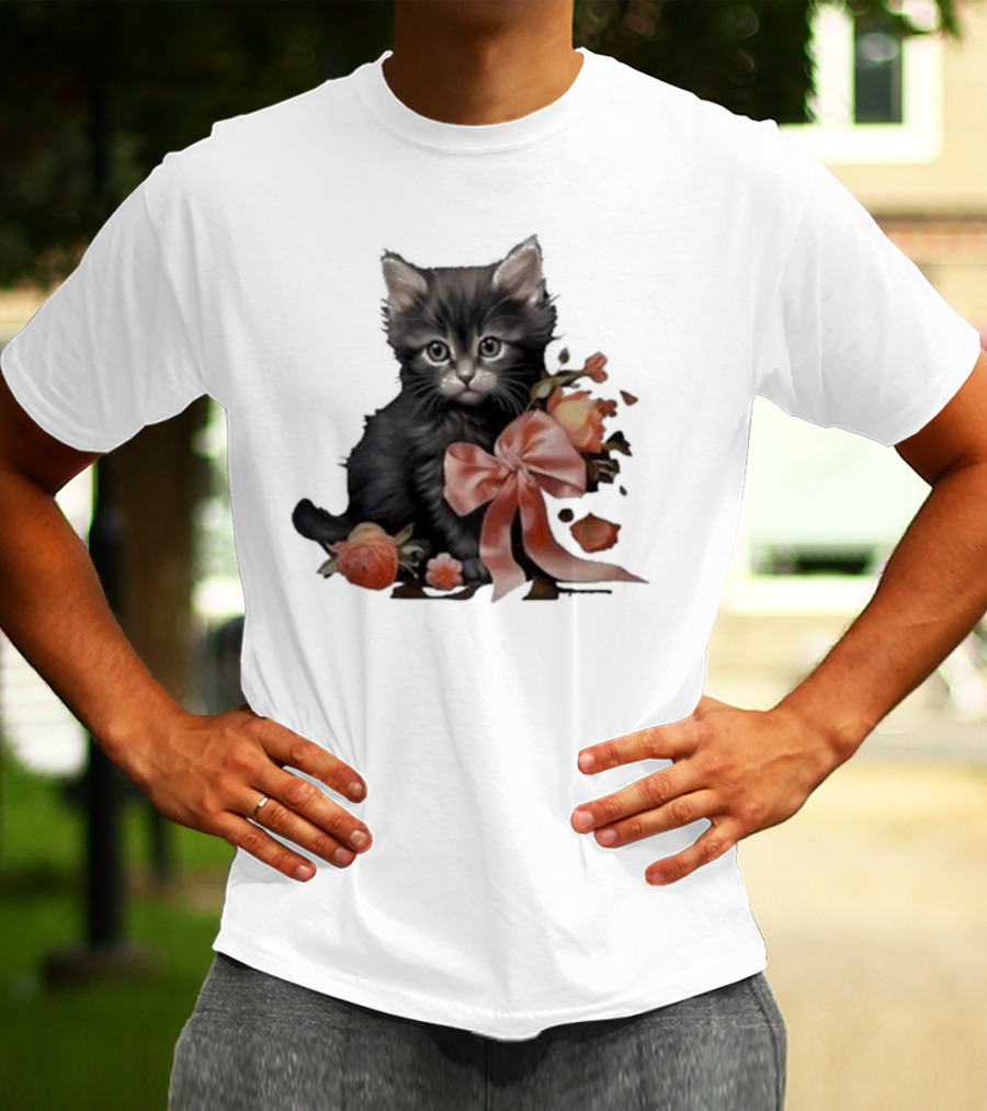 Kimchi And Miso Cute Cat With Bow And Flowers T-Shirt