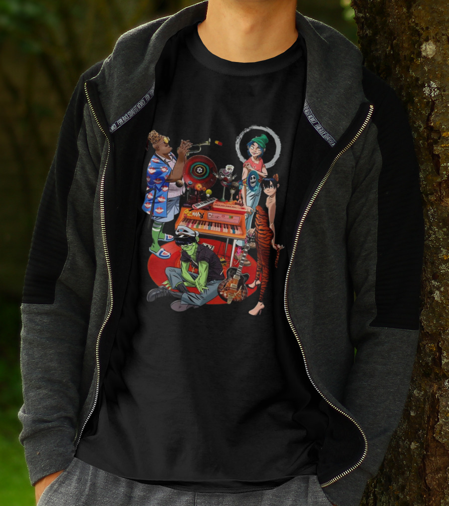 Gorillaz Song Machine Band Characters Keyboard And Trombone T-Shirt