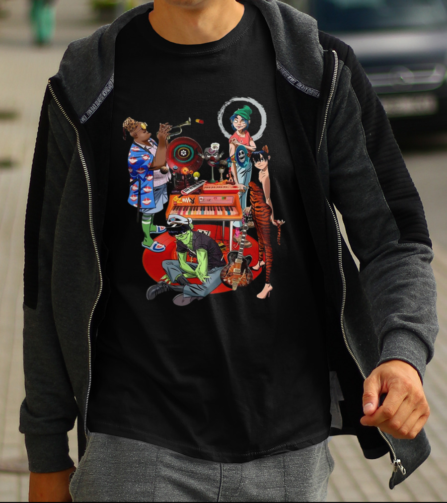 Gorillaz Song Machine Band Characters Keyboard And Trombone T-Shirt
