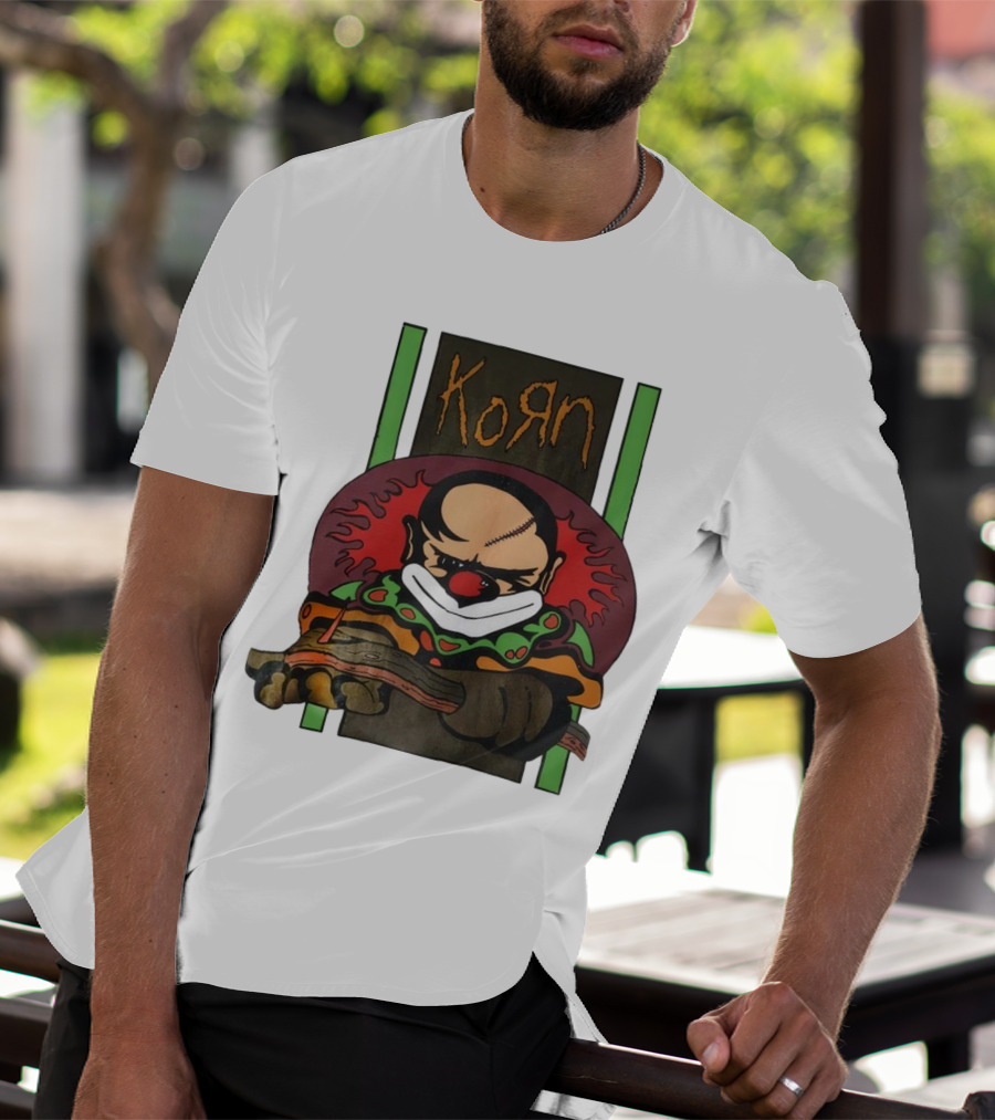 Korn Clown Vintage Evil Clown With Red Nose And Stitched Head T-Shirt