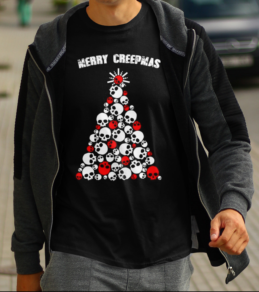 Merry Creepmas Skull Christmas Tree T-Shirt