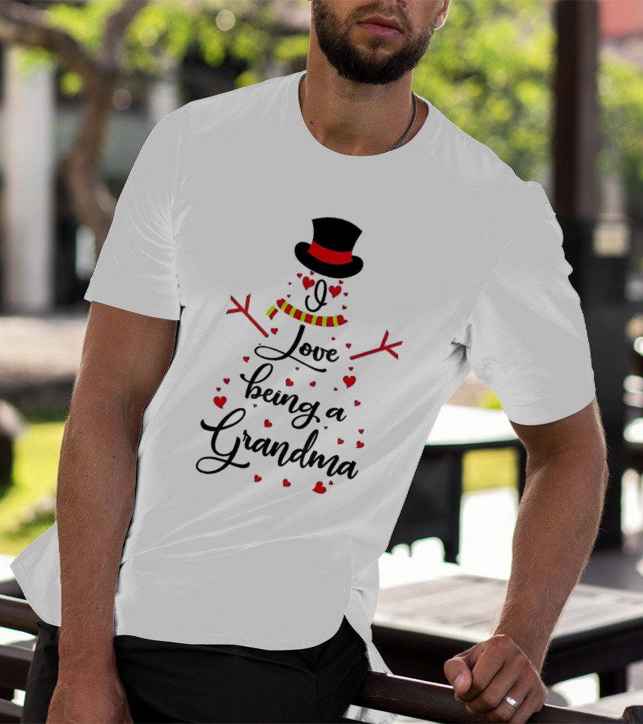I Love Being A Grandma Snowman Hearts T-Shirt