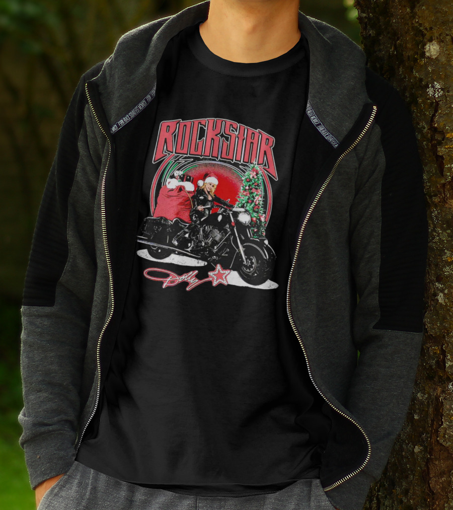 Rockstar Dolly Christmas Motorcycle Santa Holiday T-Shirt