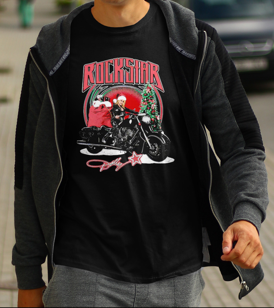 Rockstar Dolly Christmas Motorcycle Santa Holiday T-Shirt