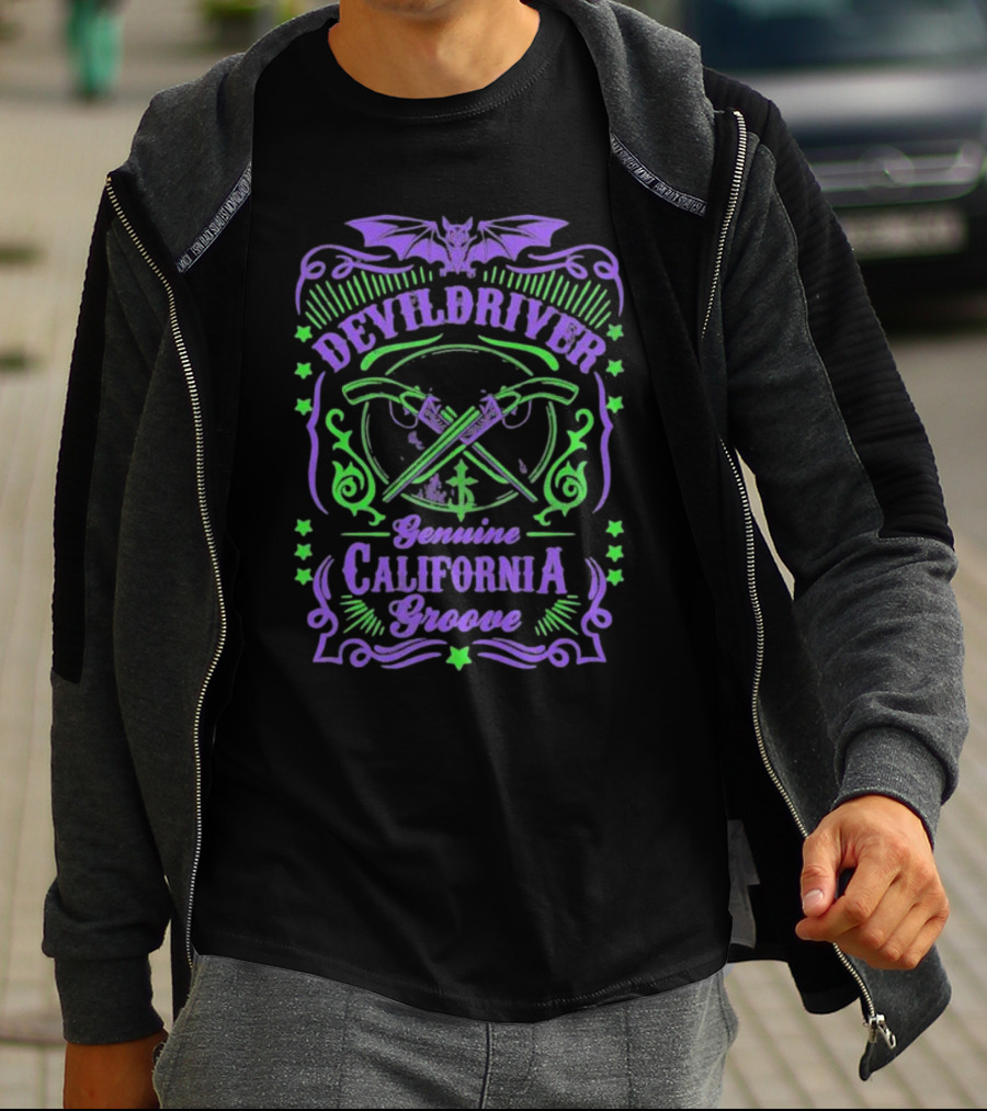 Devildriver Genuine California Groove Bat And Crossed Revolvers T-Shirt