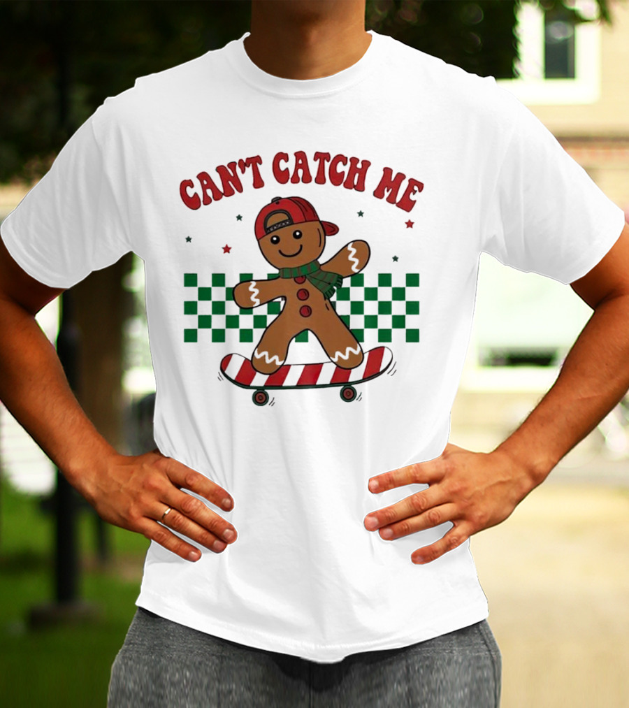 Can't Catch Me Gingerbread Skateboarding T-Shirt