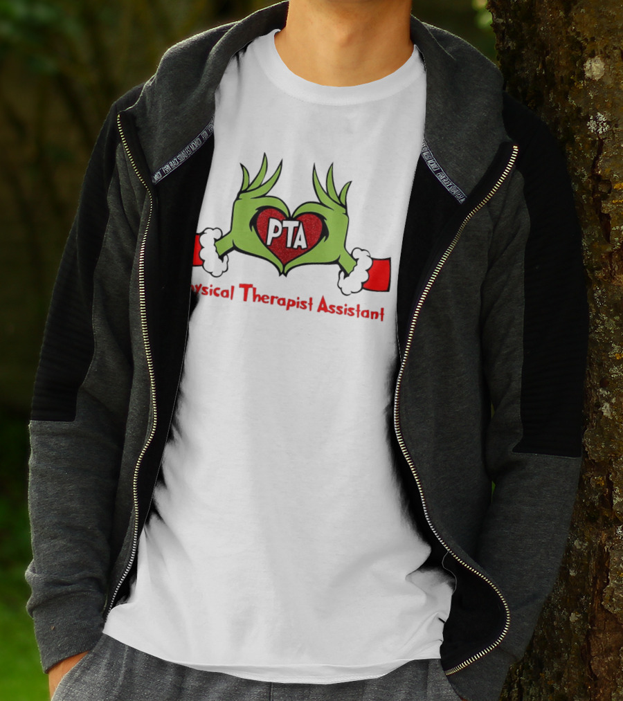 Grinch Hands Heart PTA Physical Therapist Assistant Christmas T-Shirt