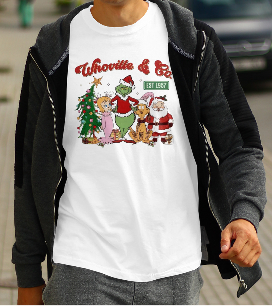 Whoville And Co Est 1957 Grinch Santa Max Cindy-Lou Christmas Tree T-Shirt