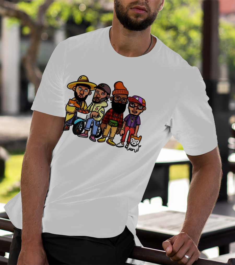 Hipster Clips Cartoon Characters With Pets And Accessories T-Shirt
