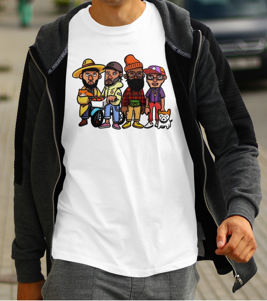 Hipster Clips Cartoon Characters With Pets And Accessories T-Shirt