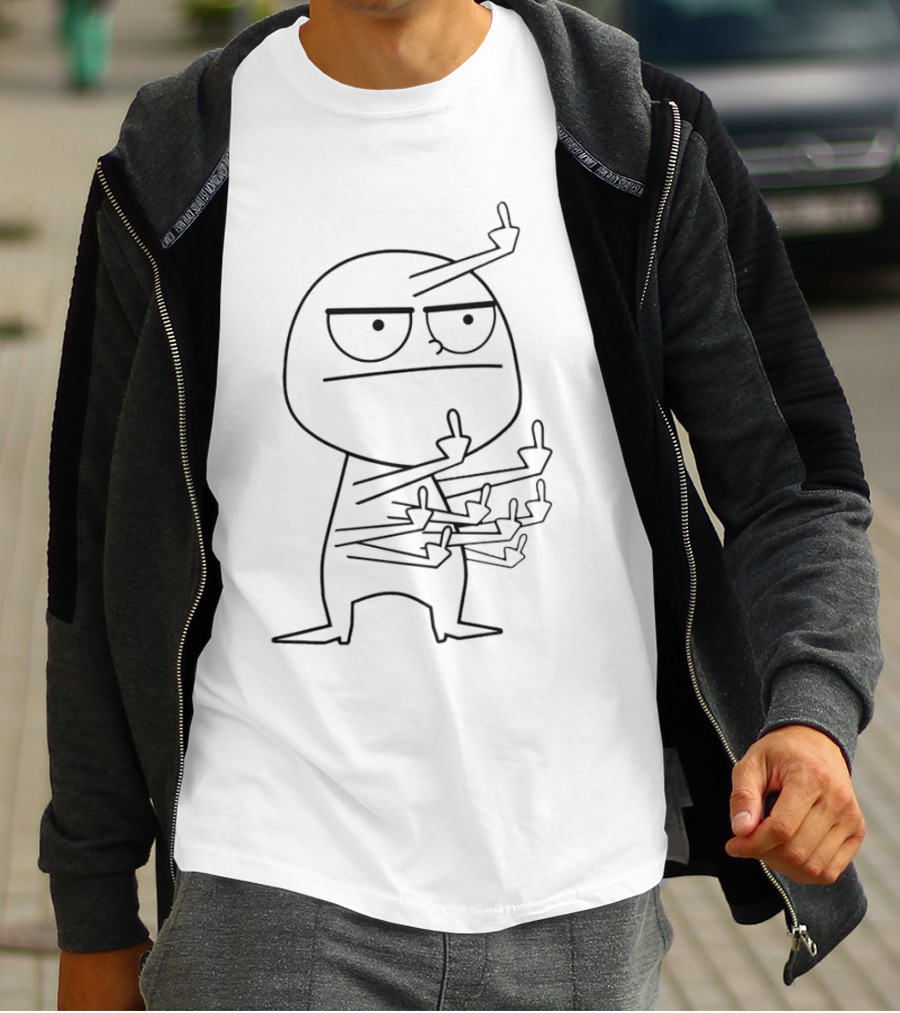 Middle Finger Maniac Angry Cartoon Character Multiple Fingers T-Shirt