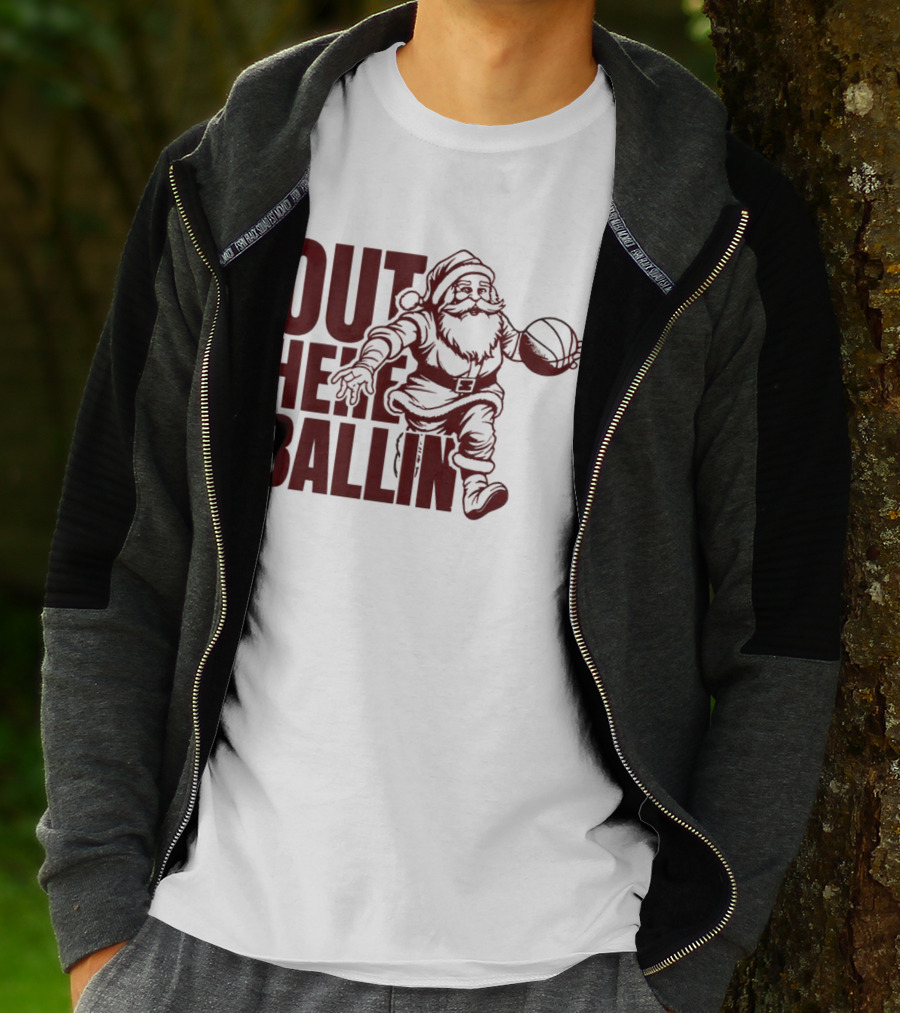 Out Here Ballin Santa Dribbling Basketball T-Shirt