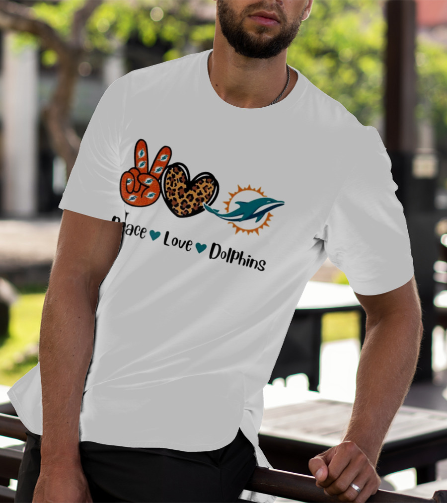 Peace Love Dolphins Miami Dolphins Football T-Shirt