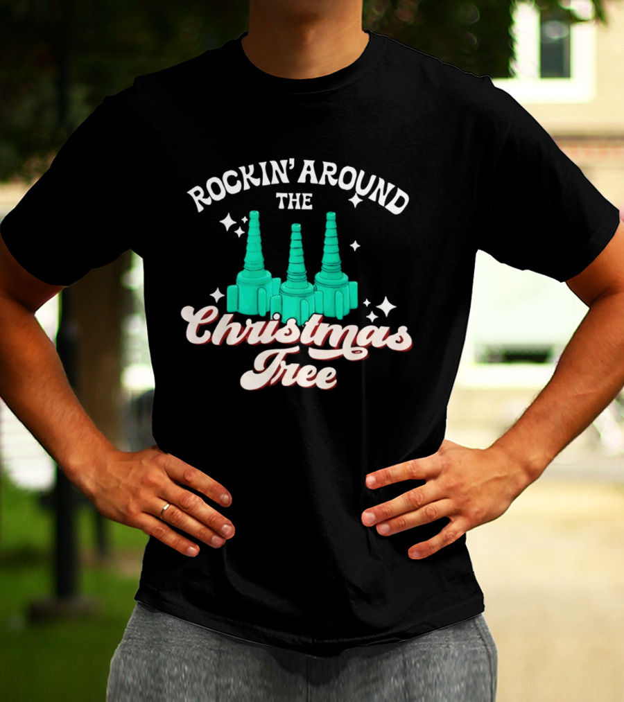 Rockin’ Around The Christmas Tree With Stylized Turquoise Towers T-Shirt