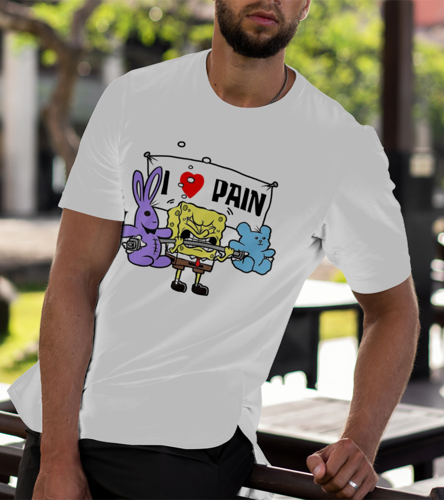 SpongeBob I Love Pain Weightlifting With Purple Bunny And Blue Bear T-Shirt